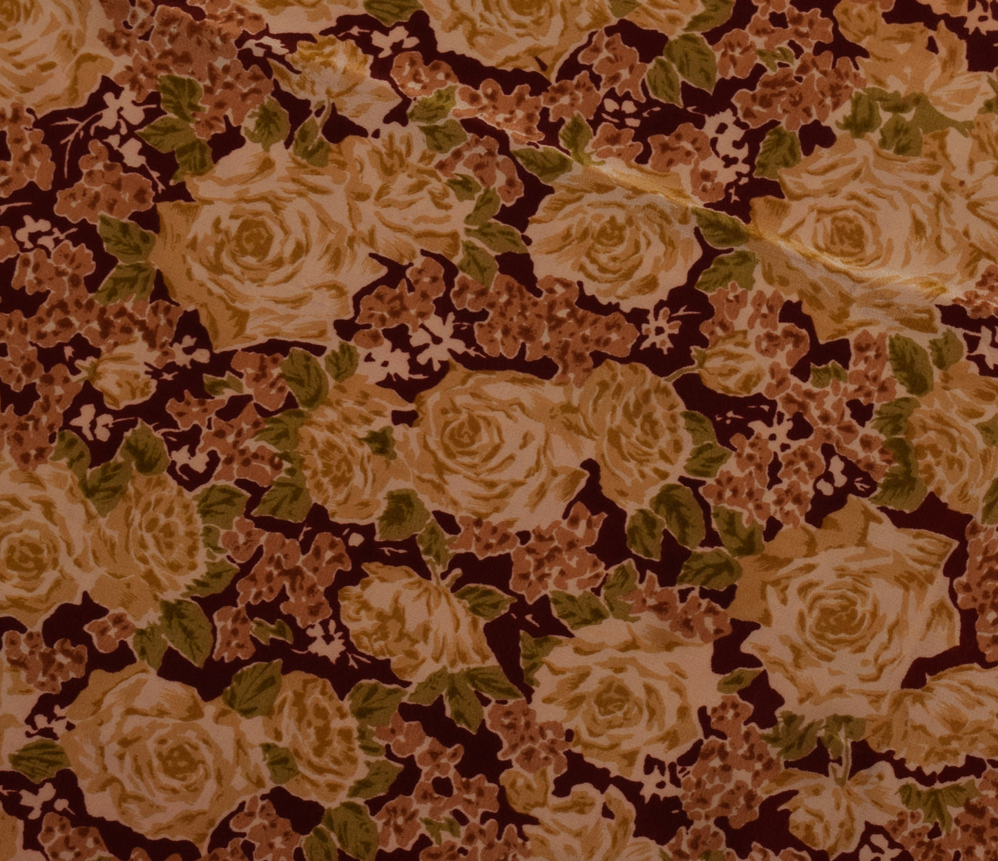 Sushila Vintage Brown Saree 100% Pure Crepe Silk Printed Floral Soft Fabric