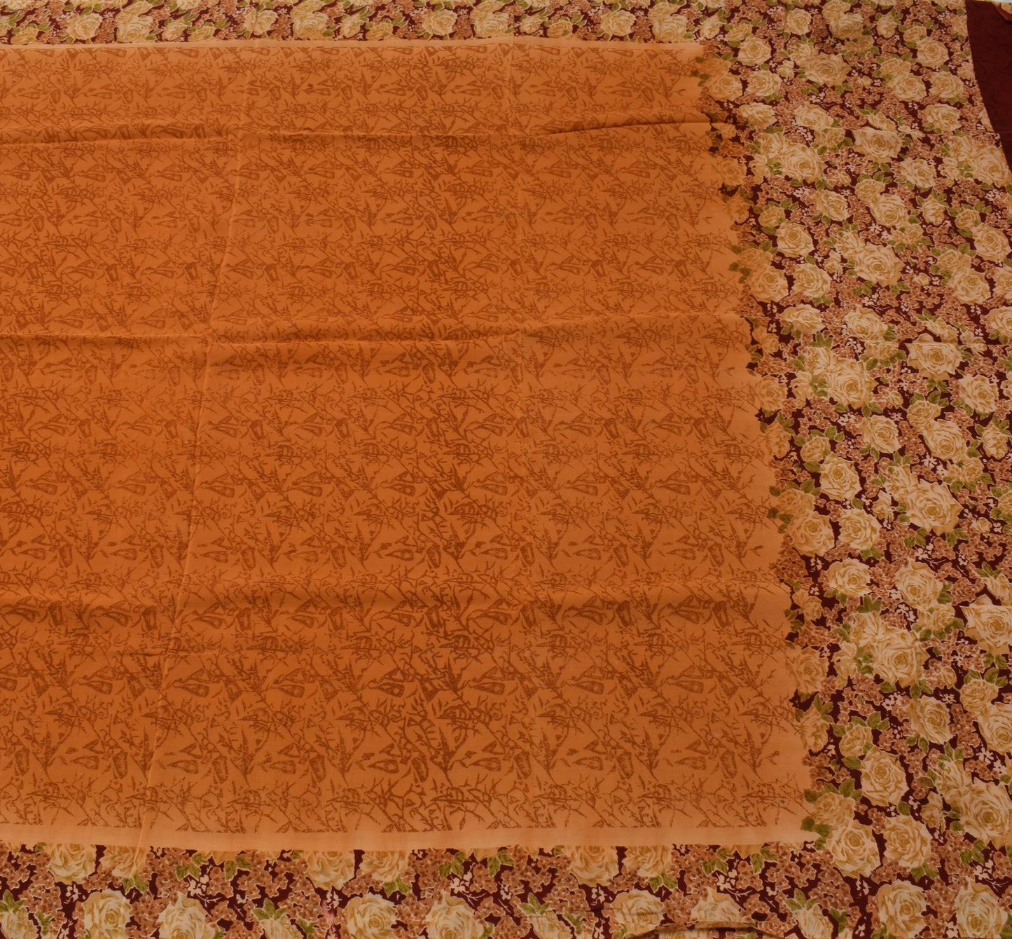 Sushila Vintage Brown Saree 100% Pure Crepe Silk Printed Floral Soft Fabric