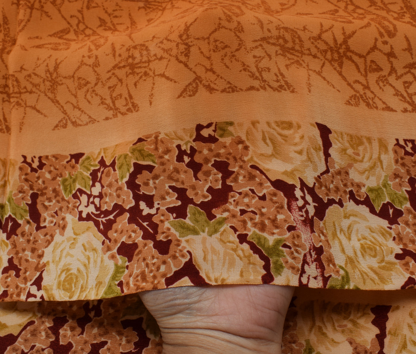 Sushila Vintage Brown Saree 100% Pure Crepe Silk Printed Floral Soft Fabric