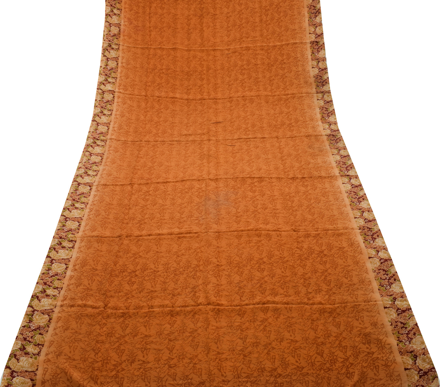 Sushila Vintage Brown Saree 100% Pure Crepe Silk Printed Floral Soft Fabric