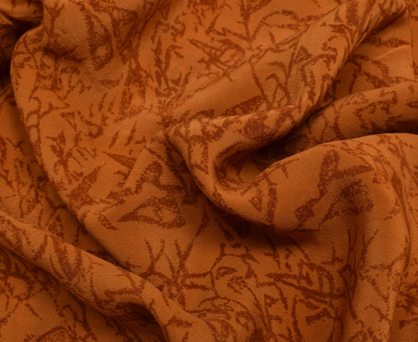 Sushila Vintage Brown Saree 100% Pure Crepe Silk Printed Floral Soft Fabric