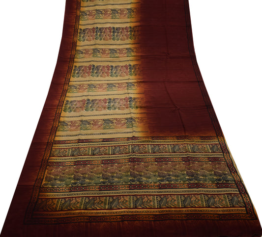 Sushila Vintage Indian Saree 100% Pure Crepe Silk Printed Floral Soft Fabric