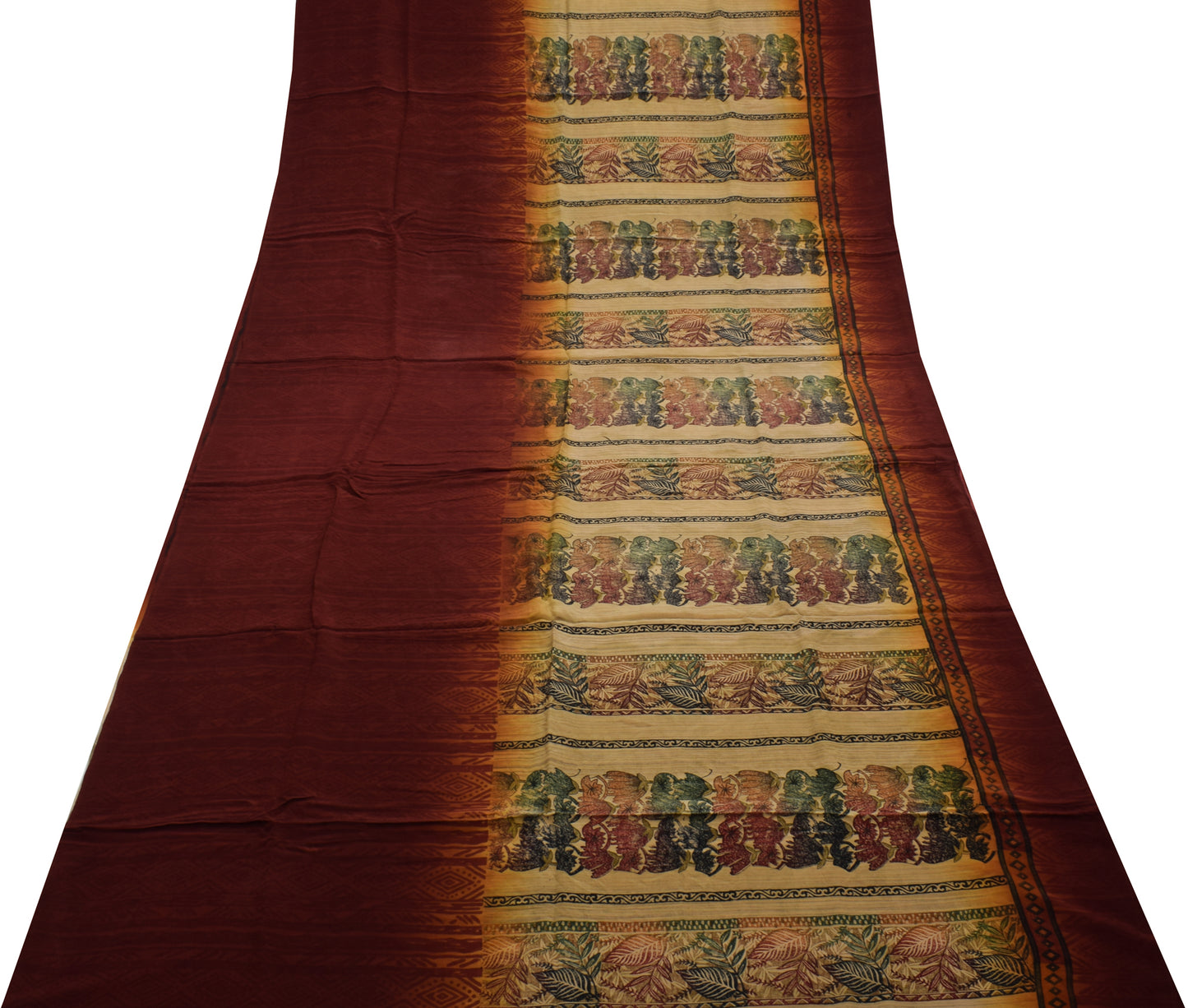 Sushila Vintage Indian Saree 100% Pure Crepe Silk Printed Floral Soft Fabric