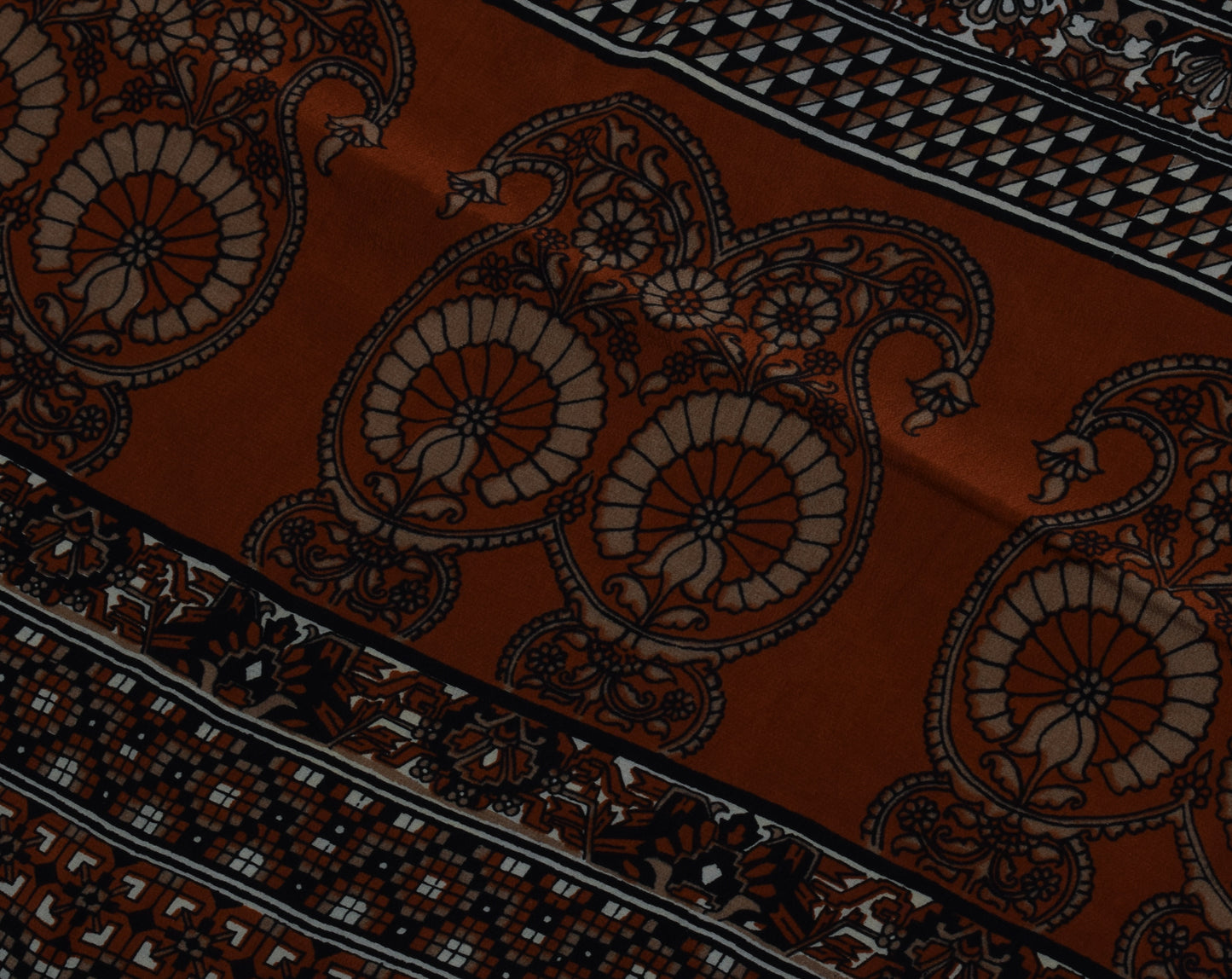 Sushila Vintage Gray Saree 100% Pure Crepe Silk Printed Floral Soft Craft Fabric