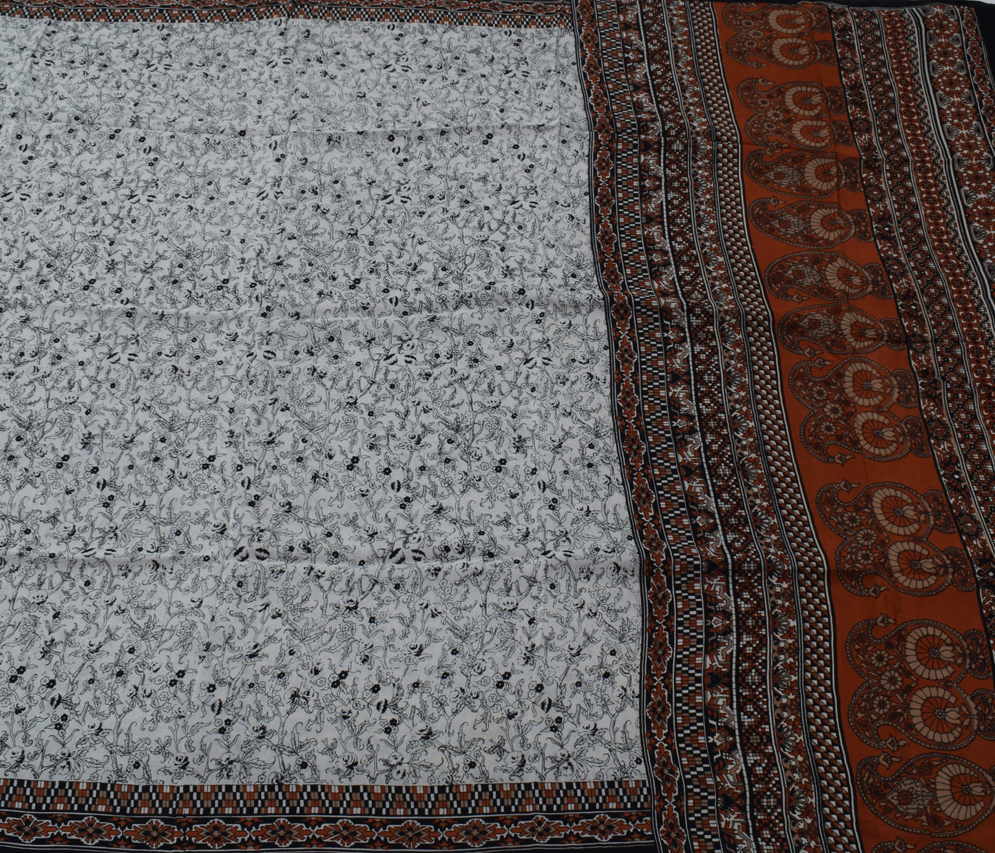 Sushila Vintage Gray Saree 100% Pure Crepe Silk Printed Floral Soft Craft Fabric