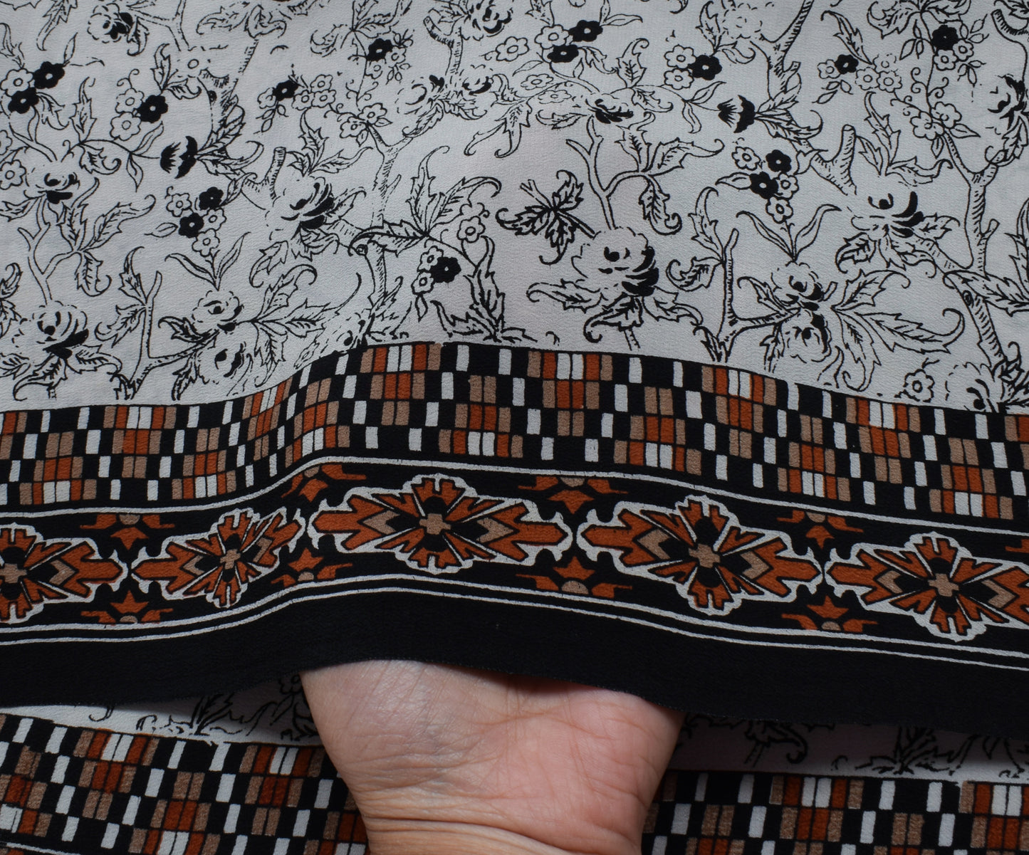 Sushila Vintage Gray Saree 100% Pure Crepe Silk Printed Floral Soft Craft Fabric