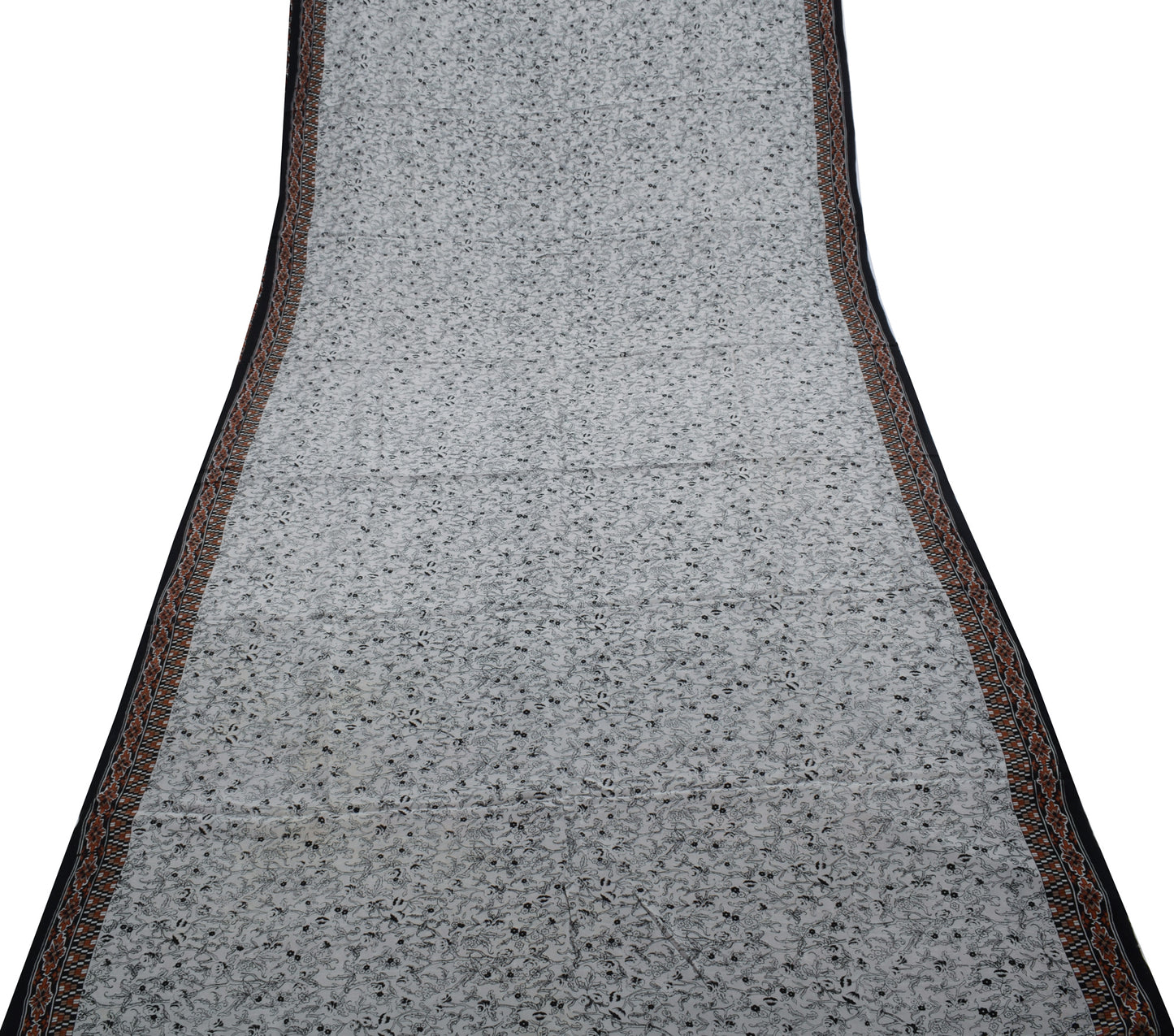 Sushila Vintage Gray Saree 100% Pure Crepe Silk Printed Floral Soft Craft Fabric