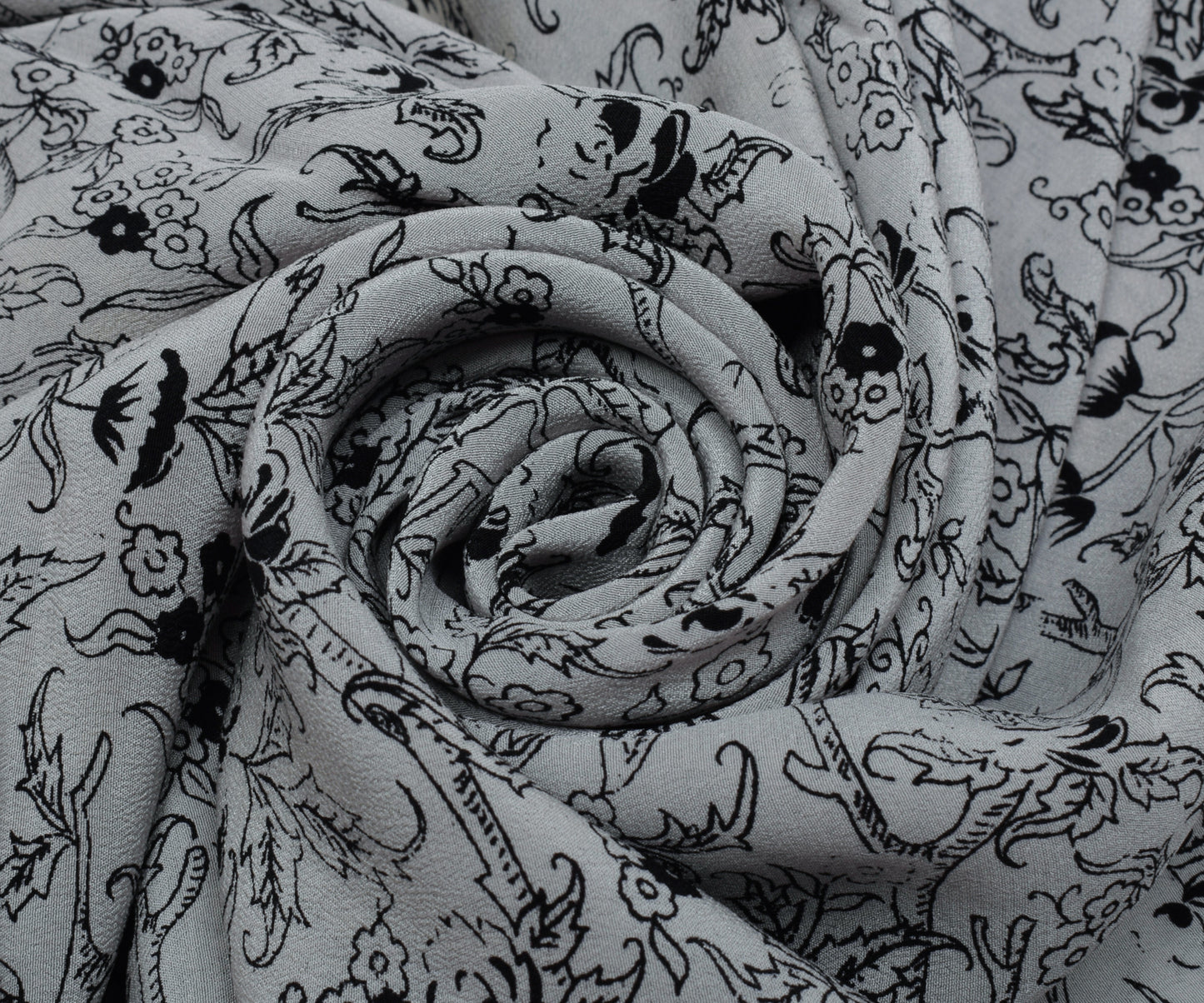 Sushila Vintage Gray Saree 100% Pure Crepe Silk Printed Floral Soft Craft Fabric