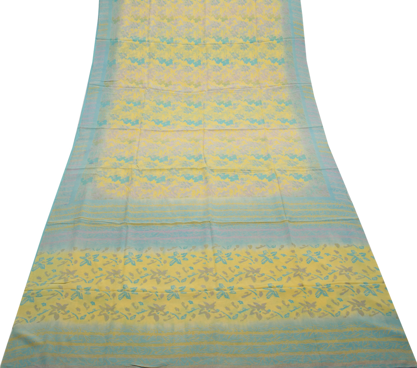 Sushila Vintage Yellow Saree 100% Pure Crepe Silk Printed Floral Soft Fabric
