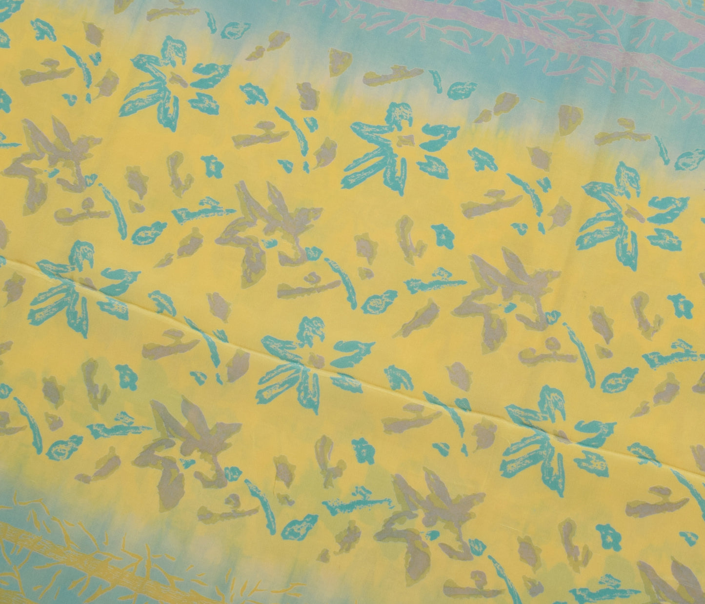 Sushila Vintage Yellow Saree 100% Pure Crepe Silk Printed Floral Soft Fabric