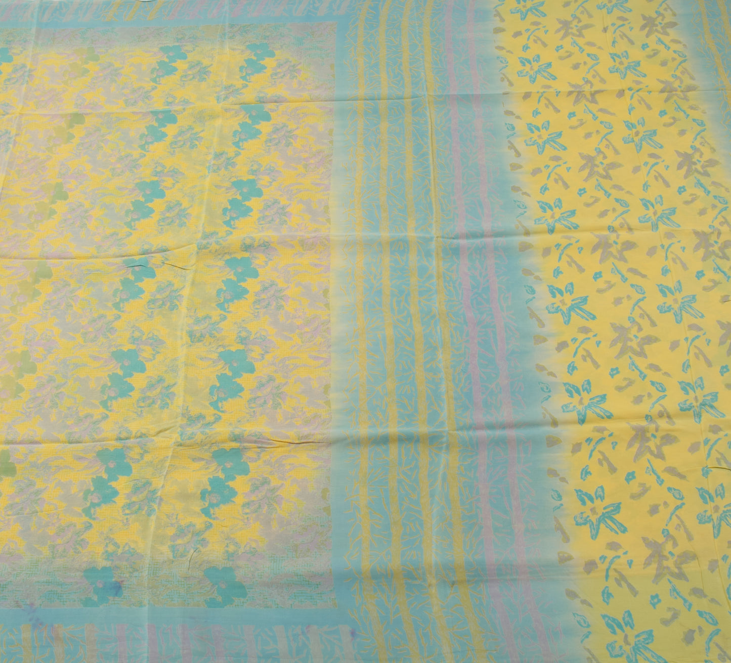 Sushila Vintage Yellow Saree 100% Pure Crepe Silk Printed Floral Soft Fabric