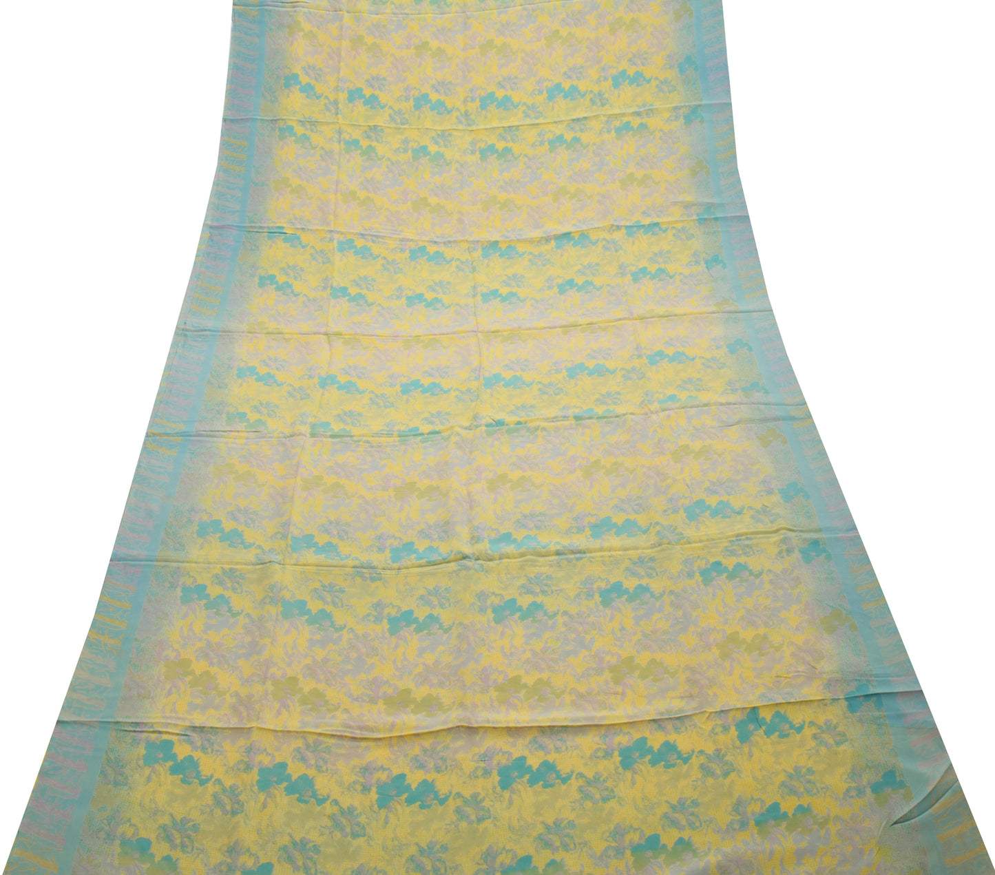 Sushila Vintage Yellow Saree 100% Pure Crepe Silk Printed Floral Soft Fabric