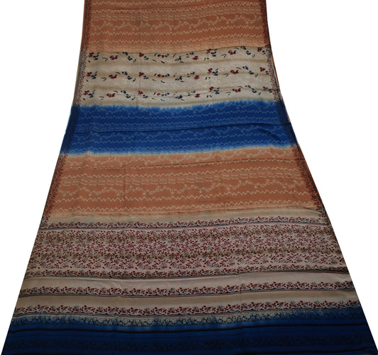 Sushila Vintage Multi-Color Saree Pure Crepe Silk Printed Floral Soft Fabric