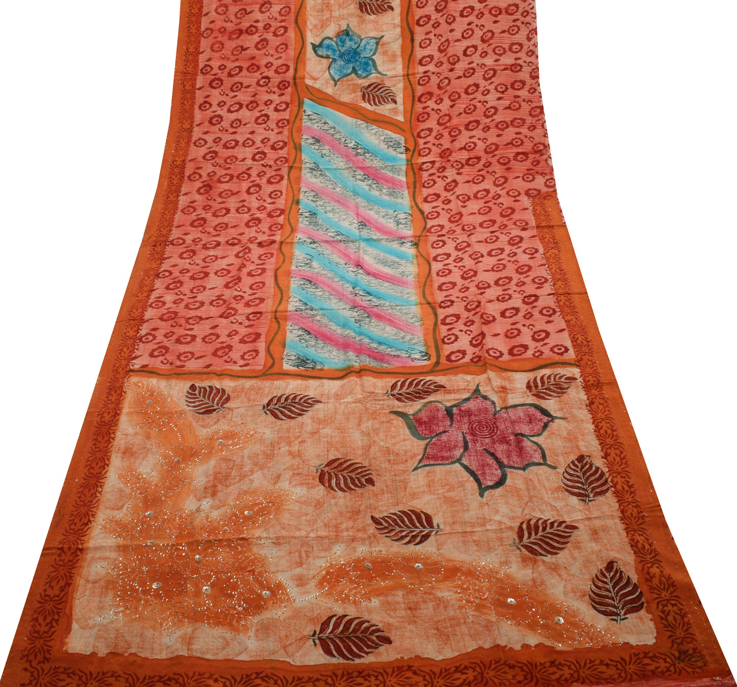 Sushila Vintage Indian Saree 100% Pure Crepe Silk Printed Floral Soft Fabric