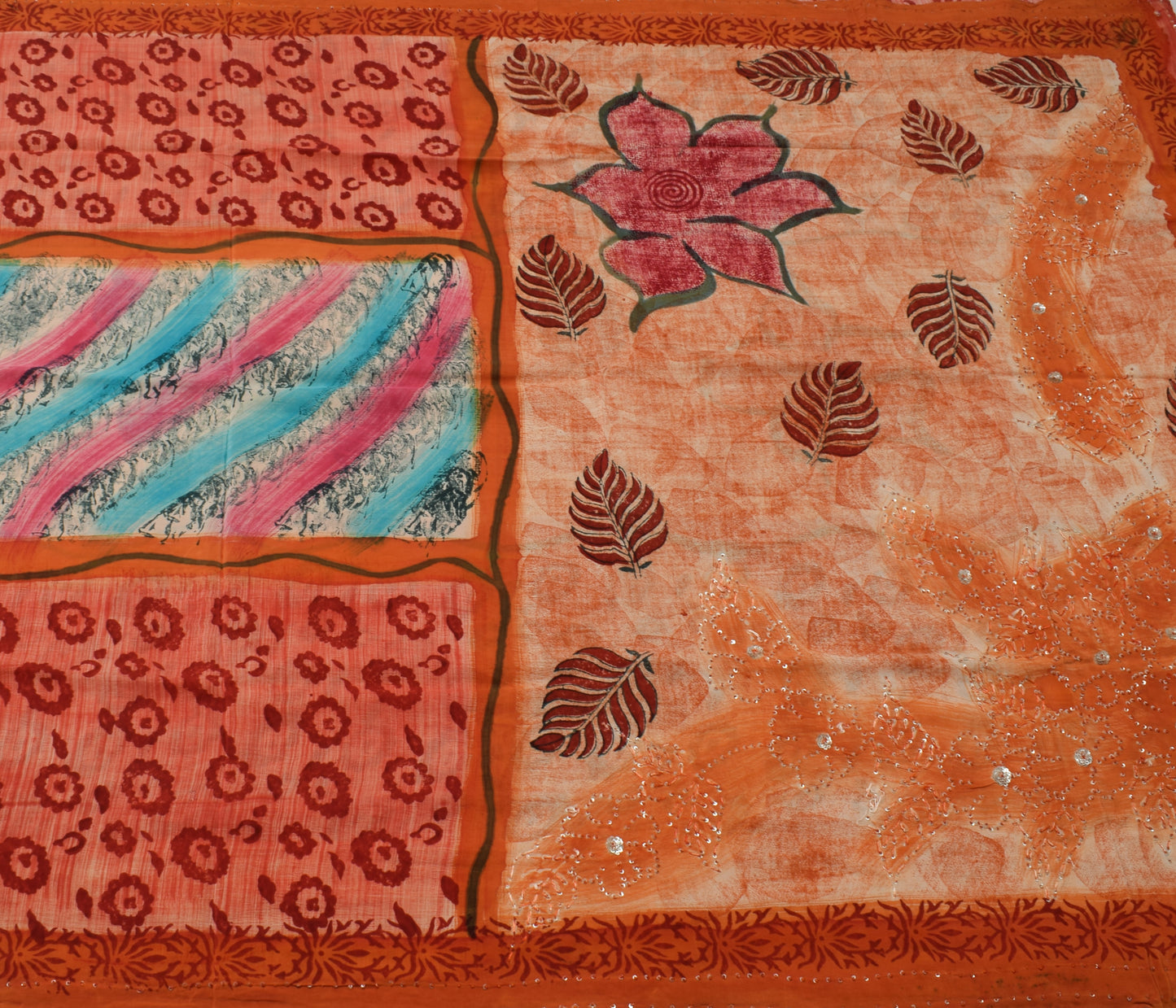 Sushila Vintage Indian Saree 100% Pure Crepe Silk Printed Floral Soft Fabric