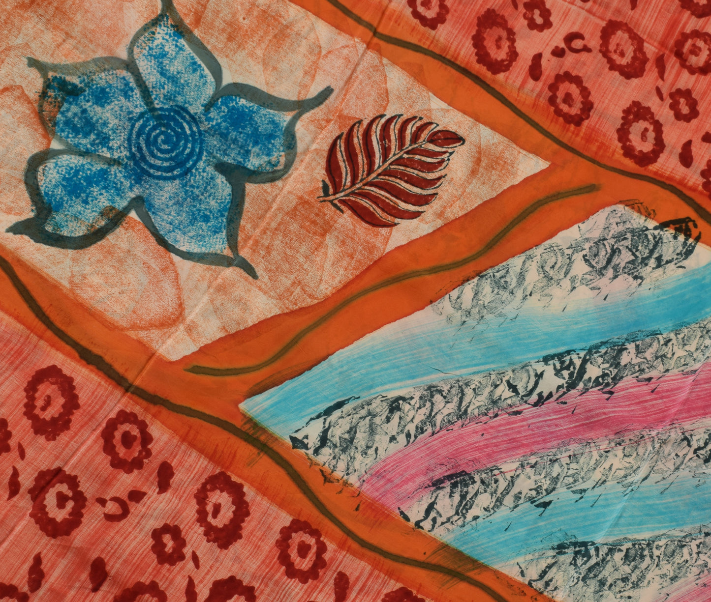 Sushila Vintage Indian Saree 100% Pure Crepe Silk Printed Floral Soft Fabric