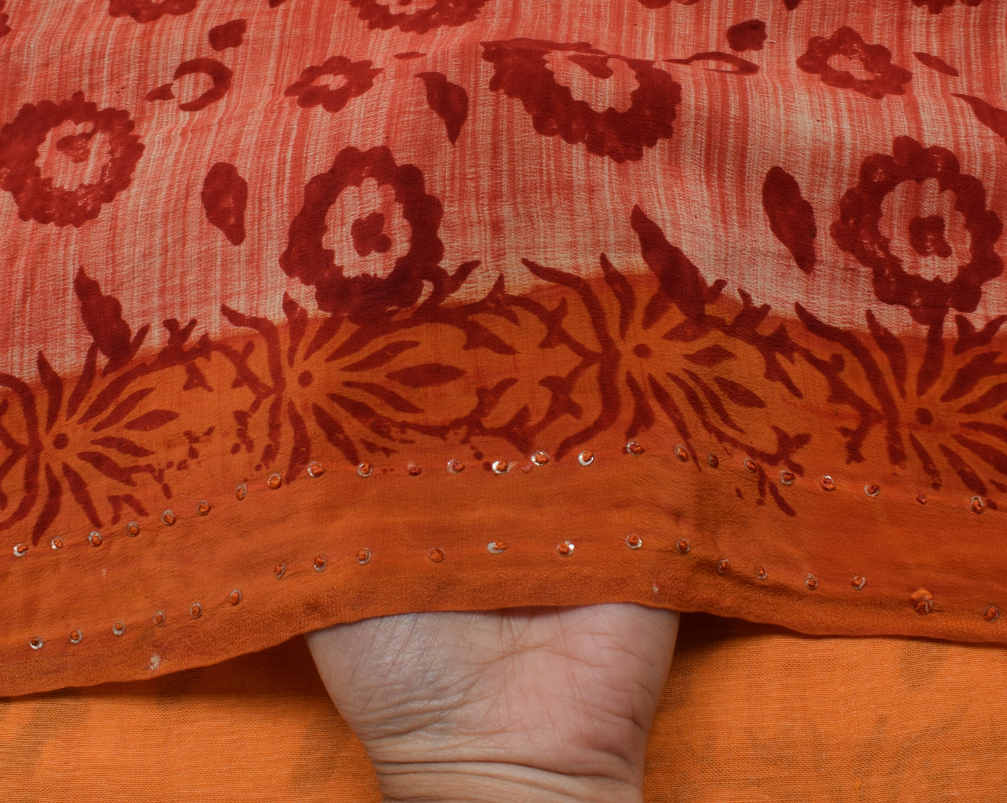 Sushila Vintage Indian Saree 100% Pure Crepe Silk Printed Floral Soft Fabric