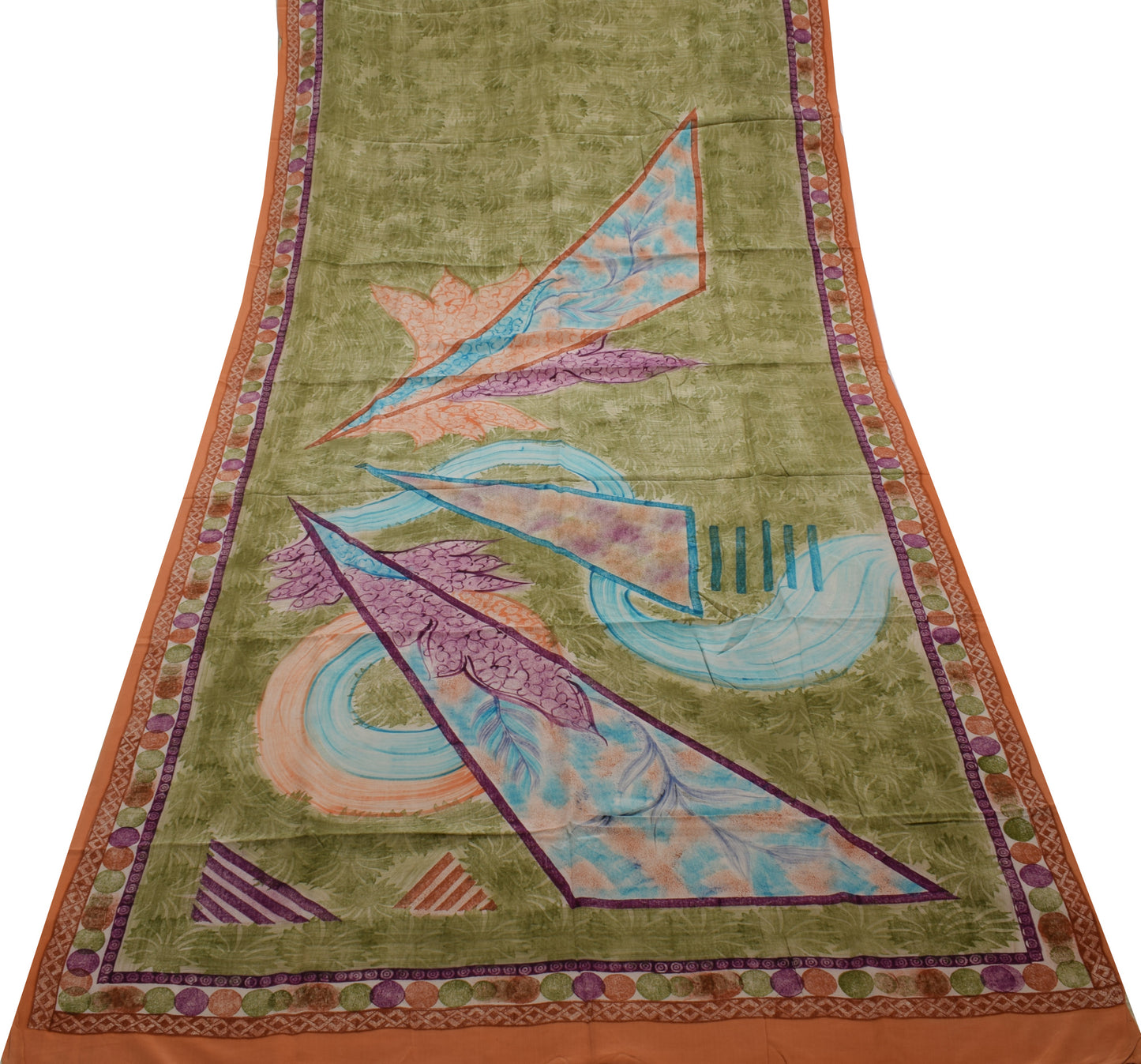 Sushila Vintage Green Saree 100% Pure Crepe Silk Printed Floral Soft Fabric