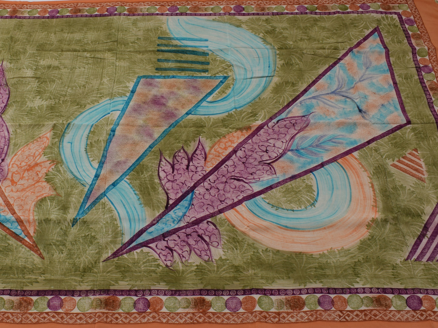 Sushila Vintage Green Saree 100% Pure Crepe Silk Printed Floral Soft Fabric