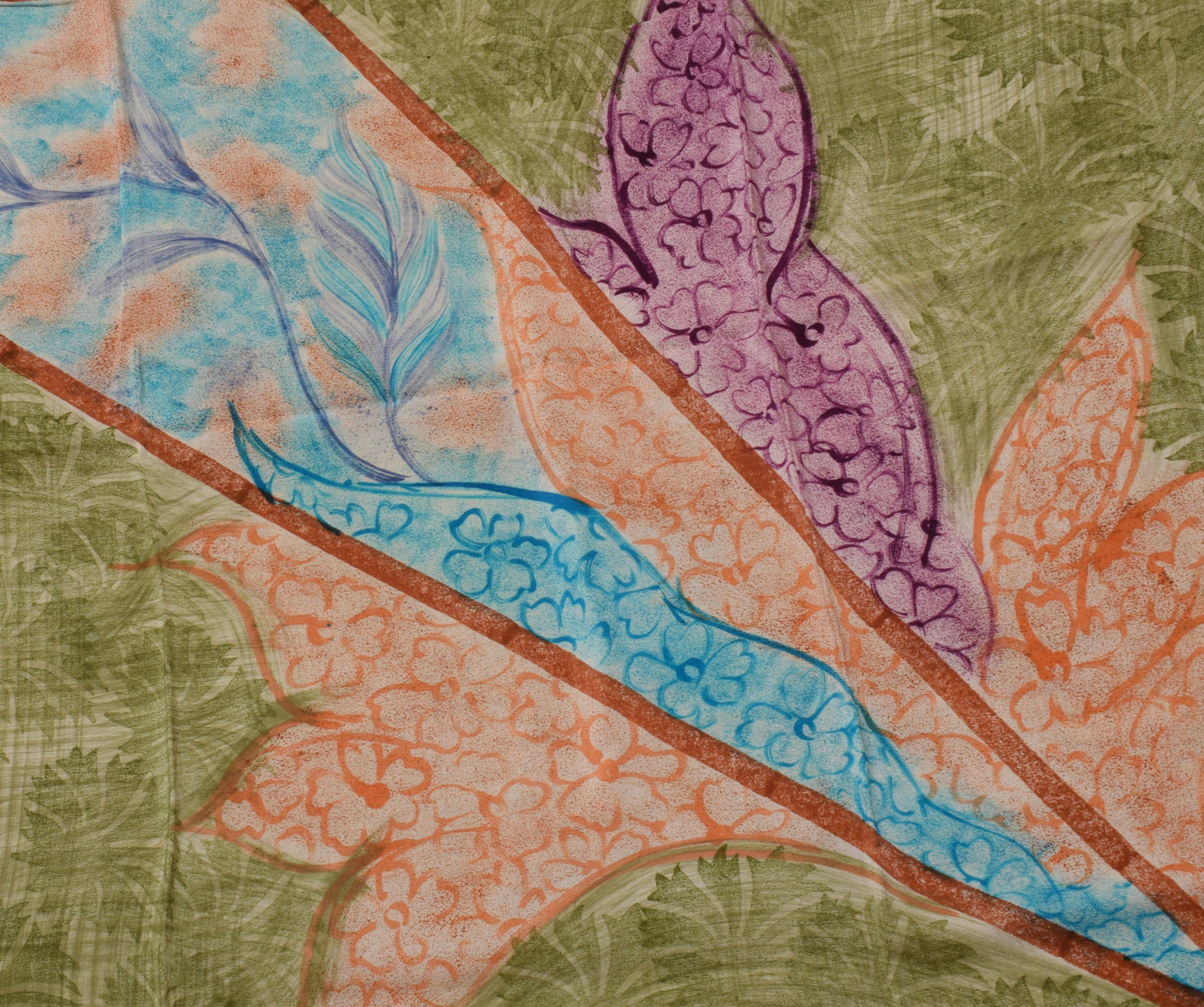 Sushila Vintage Green Saree 100% Pure Crepe Silk Printed Floral Soft Fabric