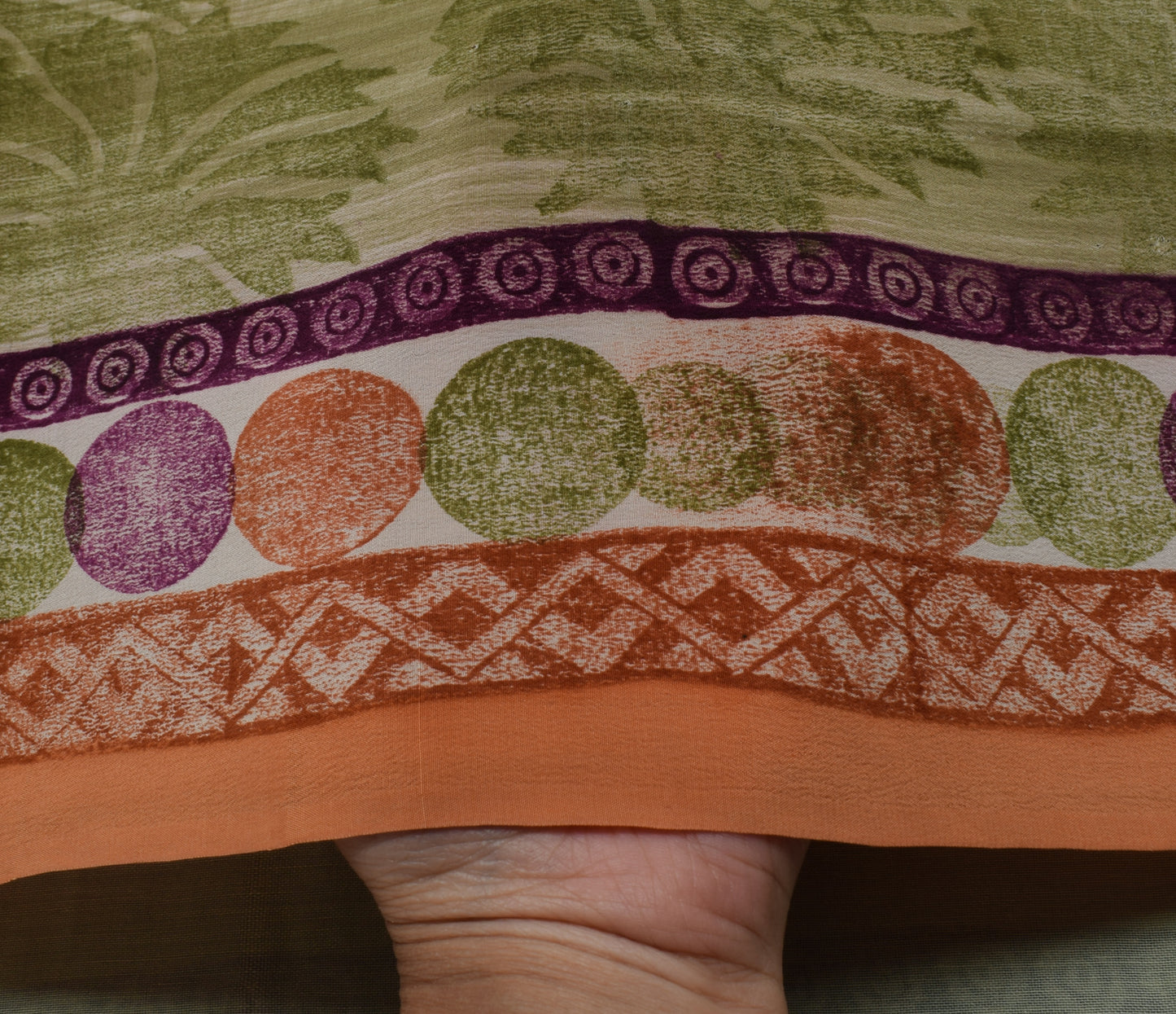 Sushila Vintage Green Saree 100% Pure Crepe Silk Printed Floral Soft Fabric