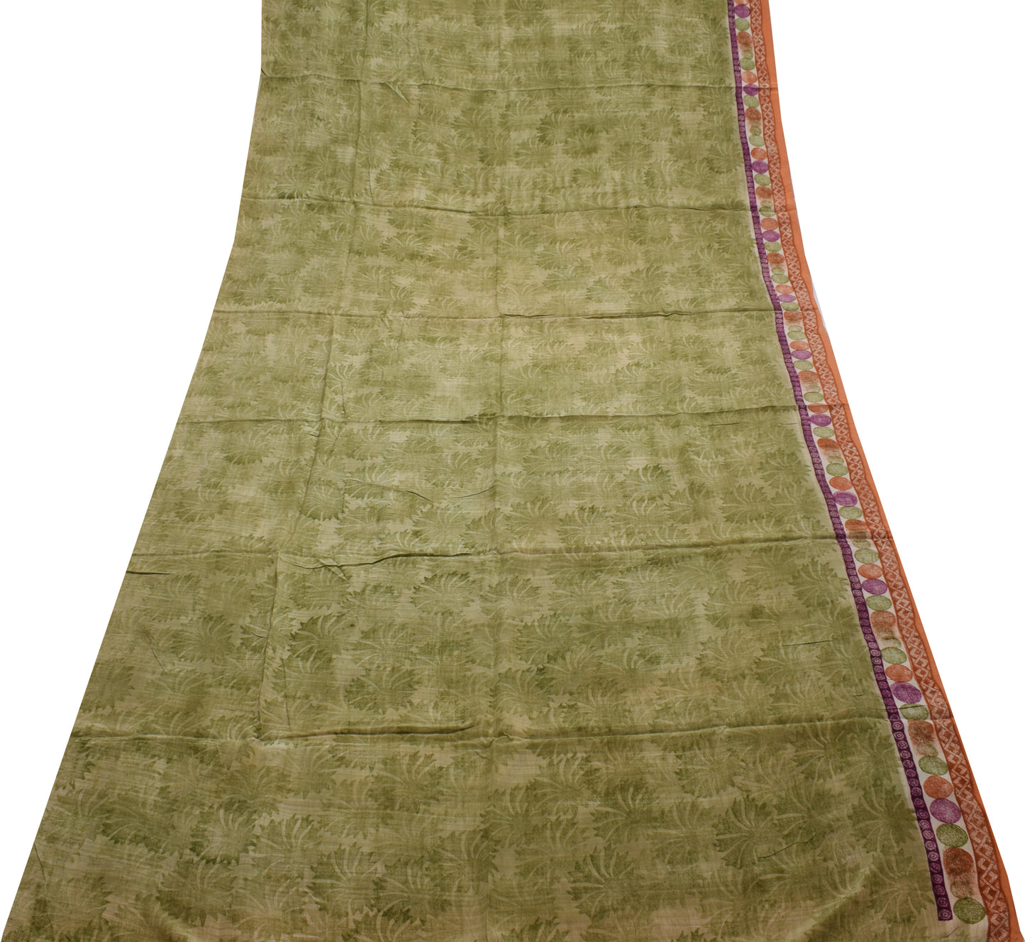 Sushila Vintage Green Saree 100% Pure Crepe Silk Printed Floral Soft Fabric