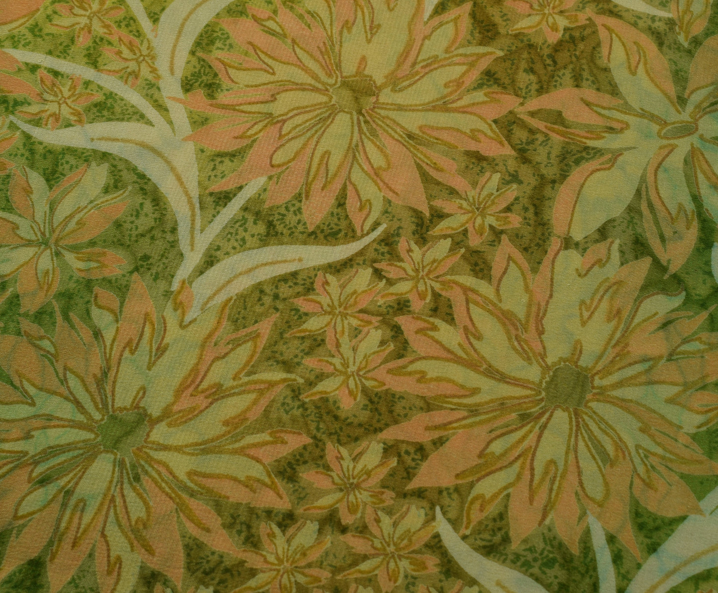 Sushila Vintage Green Saree 100% Pure Crepe Silk Printed Floral Soft 5 YD Fabric