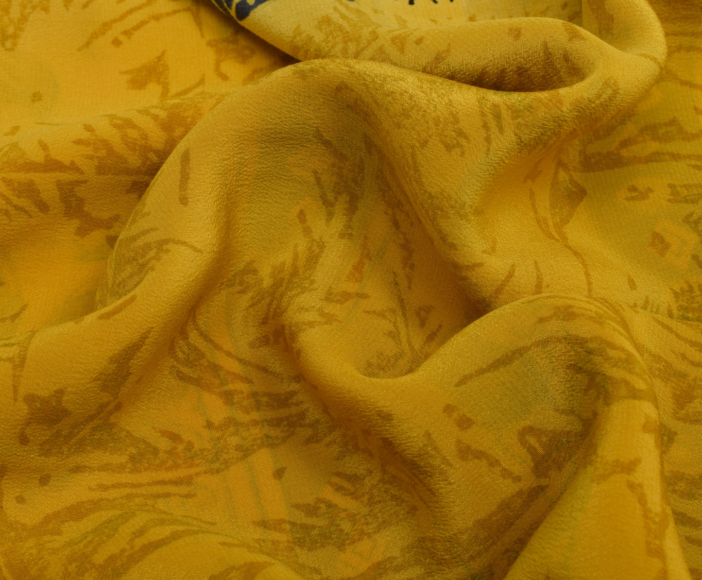 Sushila Vintage Yellow Saree 100% Pure Crepe Silk Printed Floral Soft Fabric