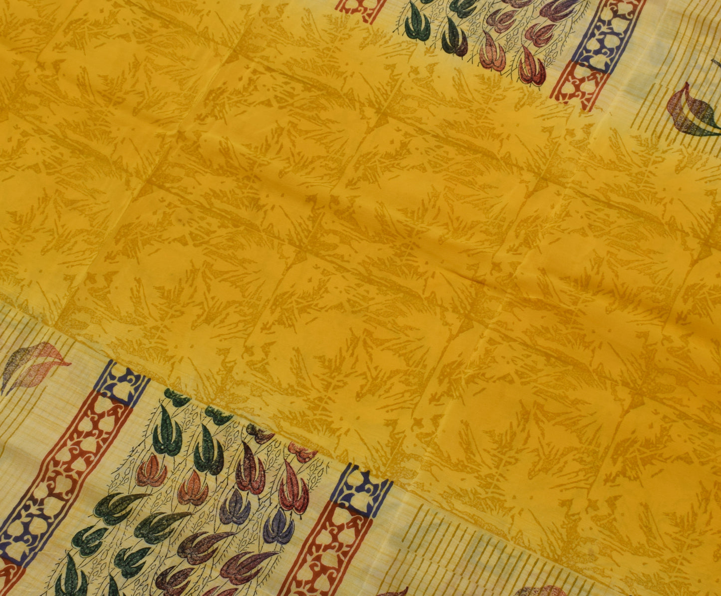 Sushila Vintage Yellow Saree 100% Pure Crepe Silk Printed Floral Soft Fabric
