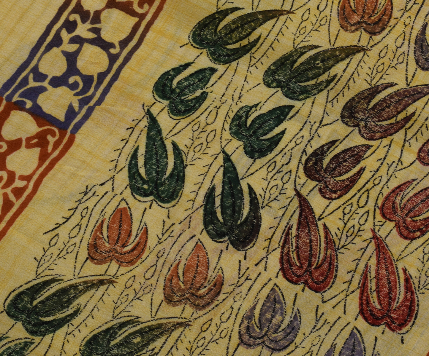 Sushila Vintage Yellow Saree 100% Pure Crepe Silk Printed Floral Soft Fabric