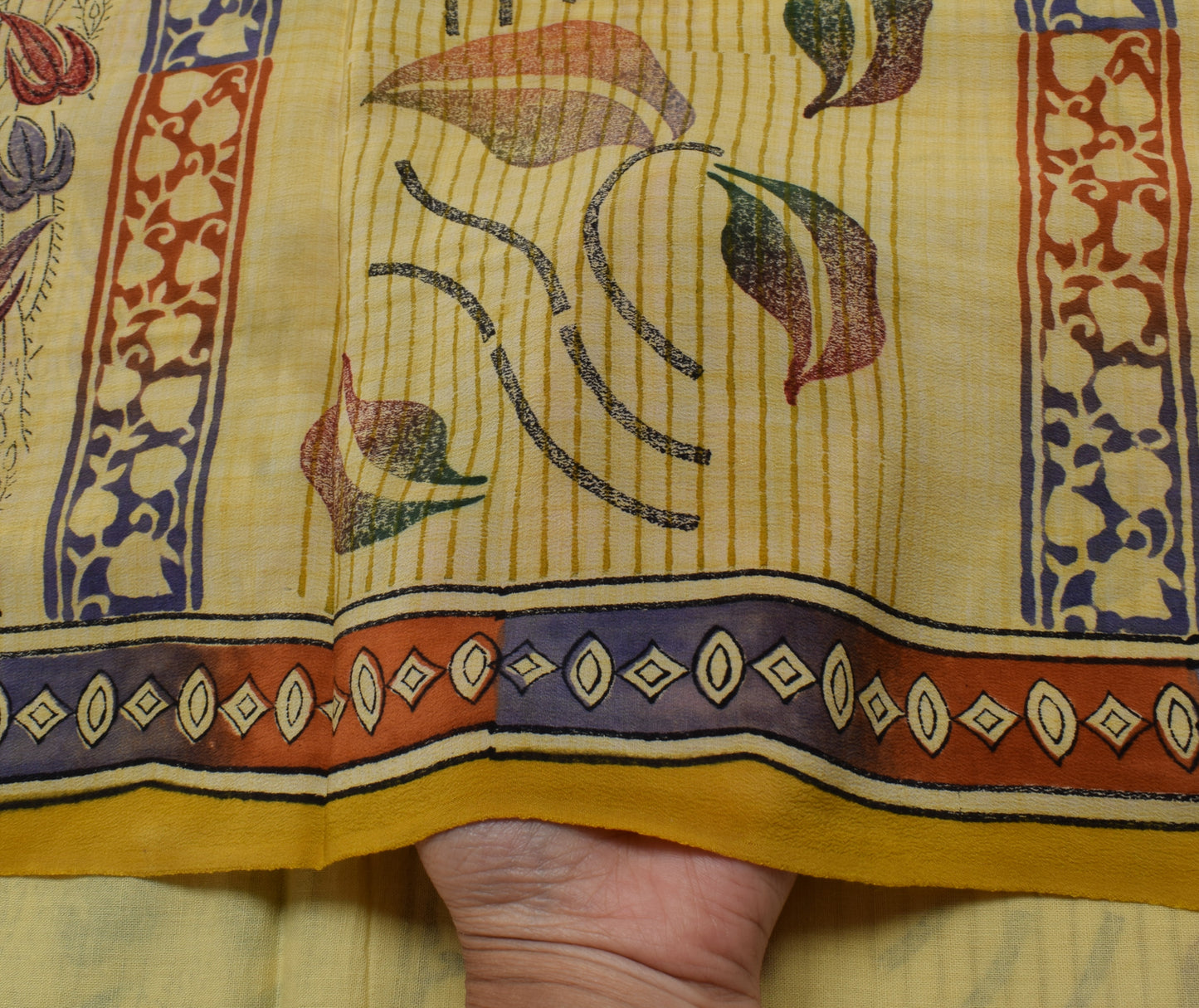 Sushila Vintage Yellow Saree 100% Pure Crepe Silk Printed Floral Soft Fabric