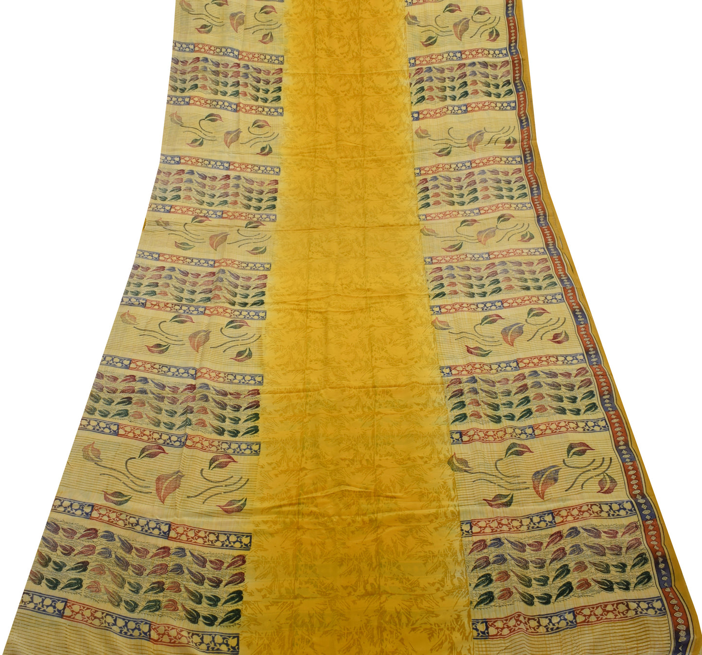 Sushila Vintage Yellow Saree 100% Pure Crepe Silk Printed Floral Soft Fabric