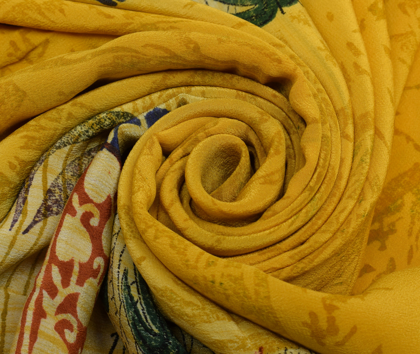 Sushila Vintage Yellow Saree 100% Pure Crepe Silk Printed Floral Soft Fabric