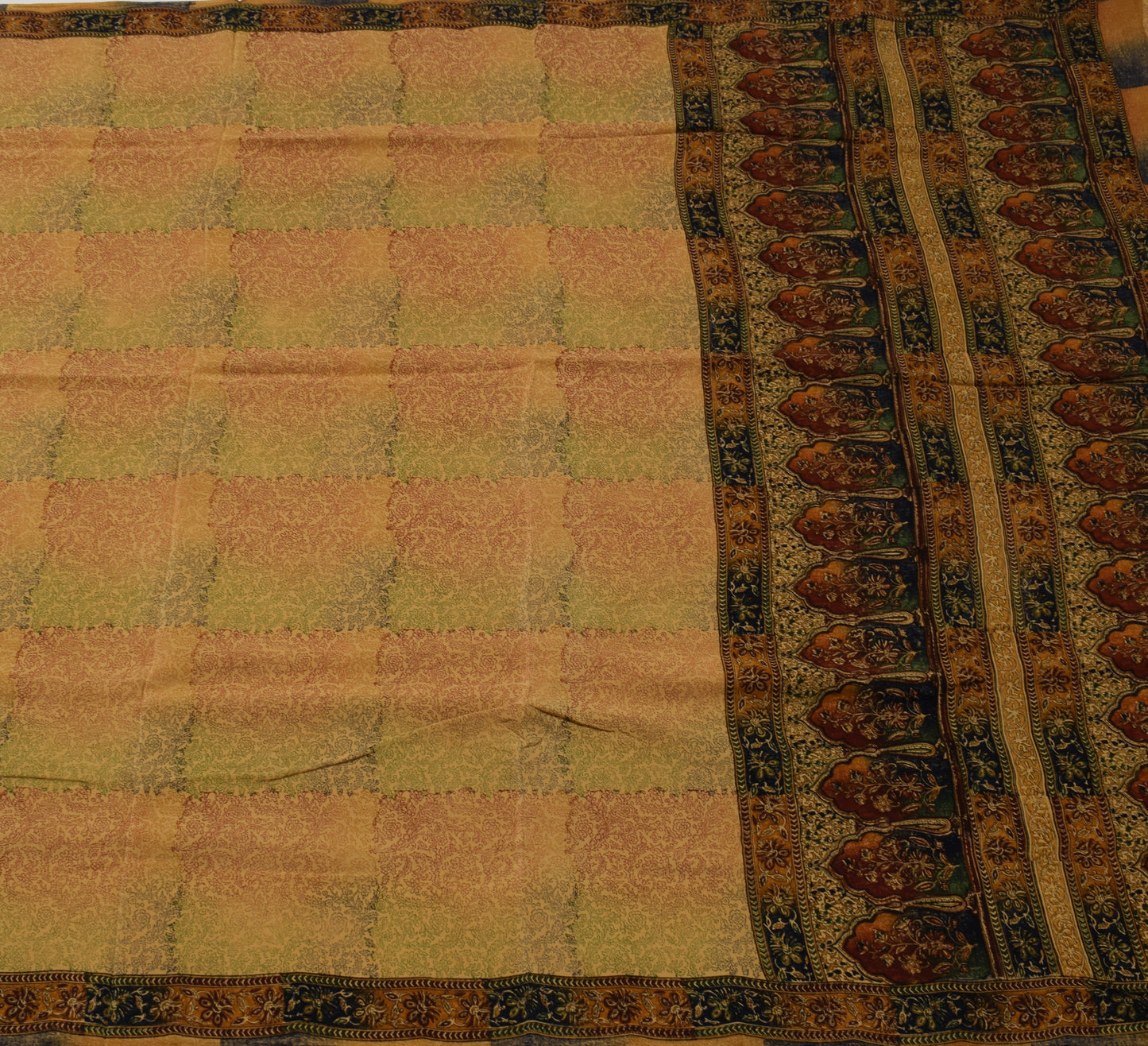 Sushila Vintage Brown Saree 100% Pure Crepe Silk Printed Floral Soft Fabric