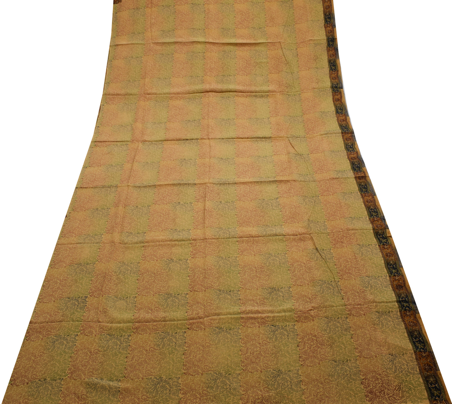 Sushila Vintage Brown Saree 100% Pure Crepe Silk Printed Floral Soft Fabric