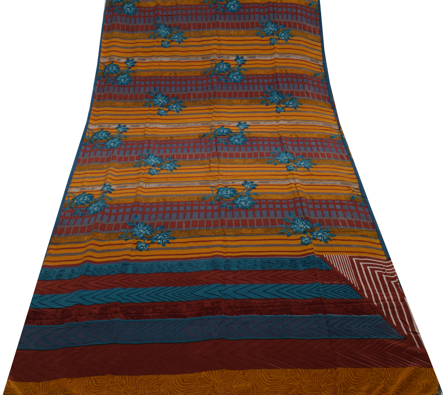 Sushila Vintage Mustard Saree 100% Pure Crepe Silk Printed Floral Soft Fabric