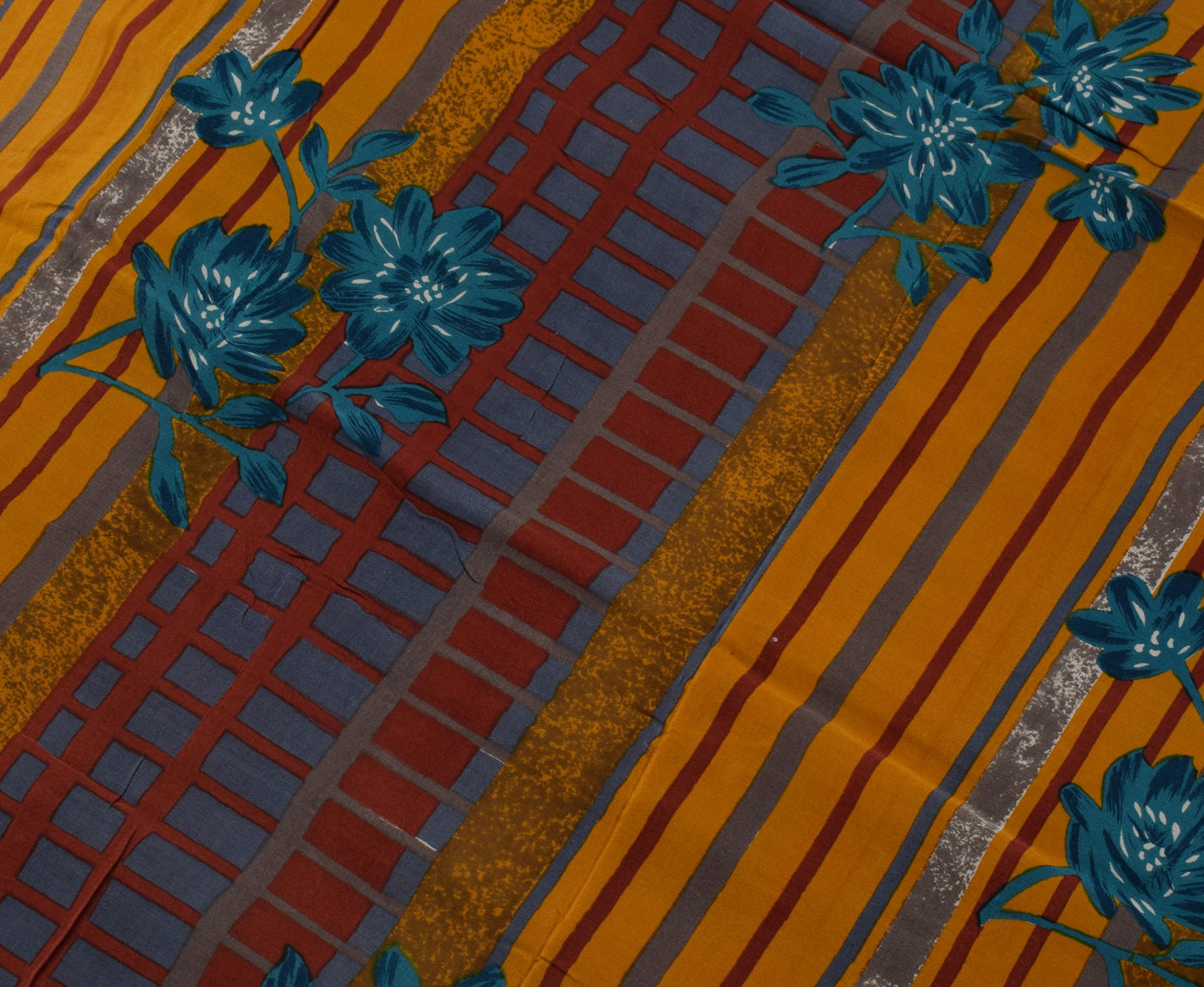 Sushila Vintage Mustard Saree 100% Pure Crepe Silk Printed Floral Soft Fabric