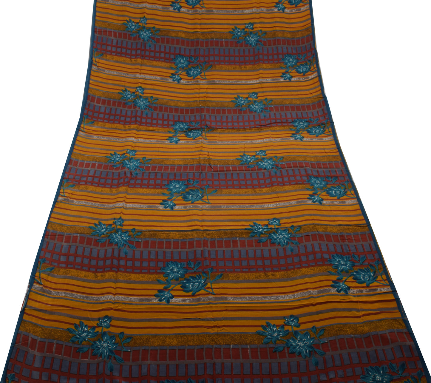 Sushila Vintage Mustard Saree 100% Pure Crepe Silk Printed Floral Soft Fabric