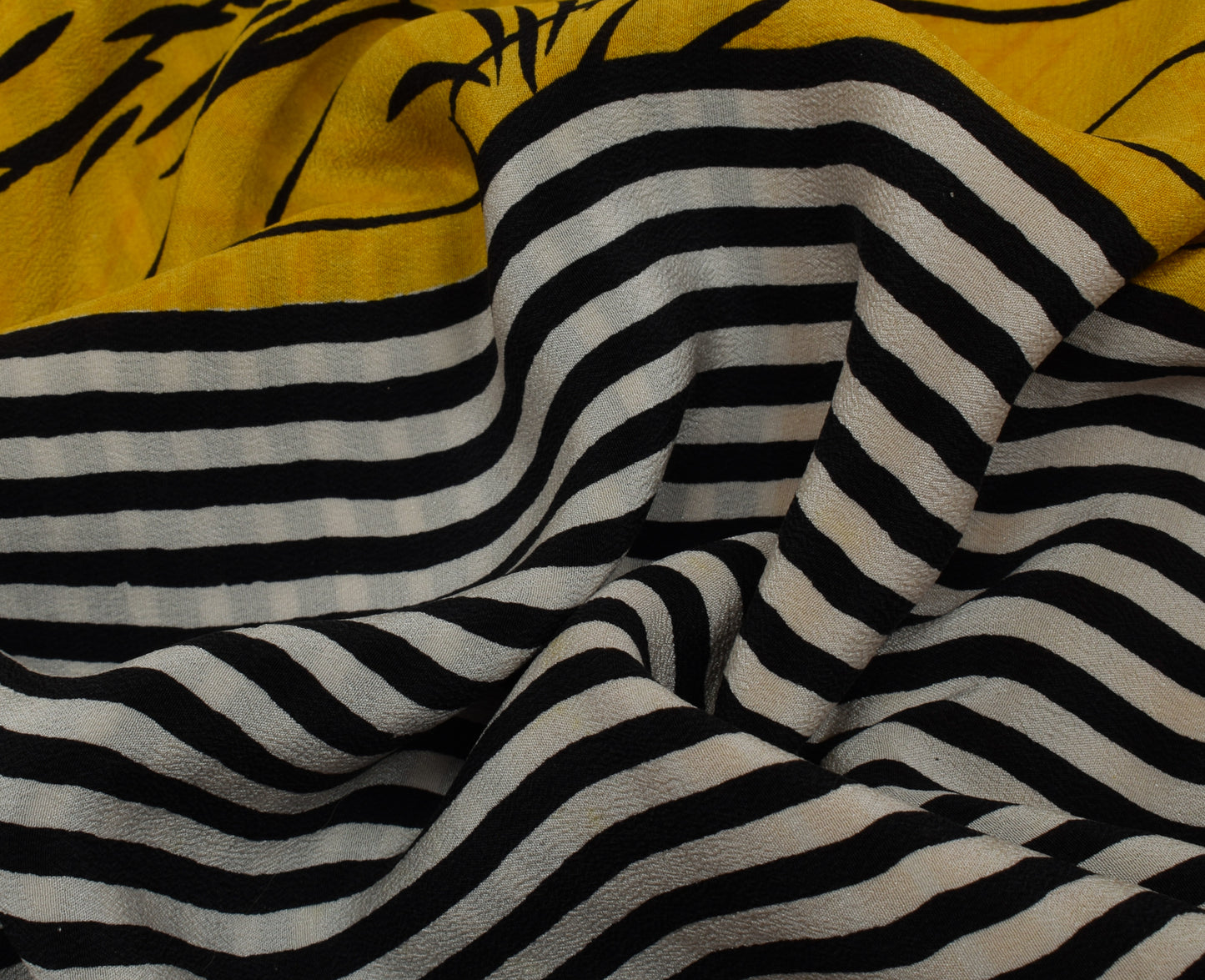 Sushila Vintage Yellow Saree 100% Pure Crepe Silk Printed Floral Soft Fabric