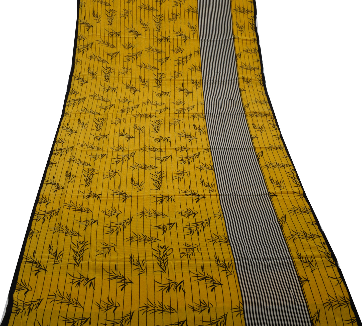 Sushila Vintage Yellow Saree 100% Pure Crepe Silk Printed Floral Soft Fabric