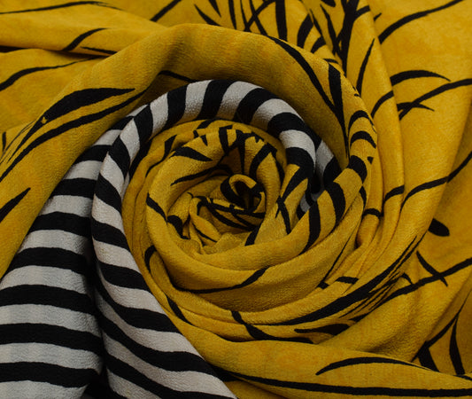 Sushila Vintage Yellow Saree 100% Pure Crepe Silk Printed Floral Soft Fabric
