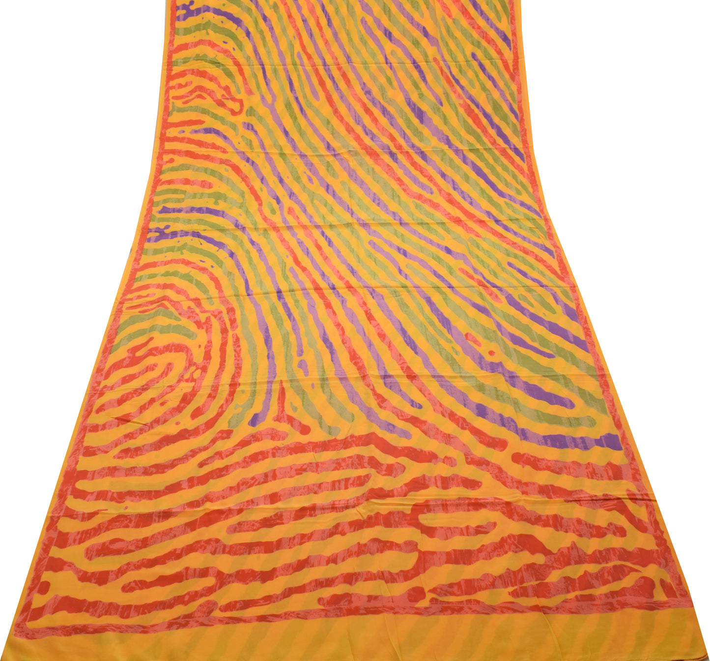 Sushila Vintage Yellow Indian Saree 100% Pure Crepe Silk Printed Soft Fabric