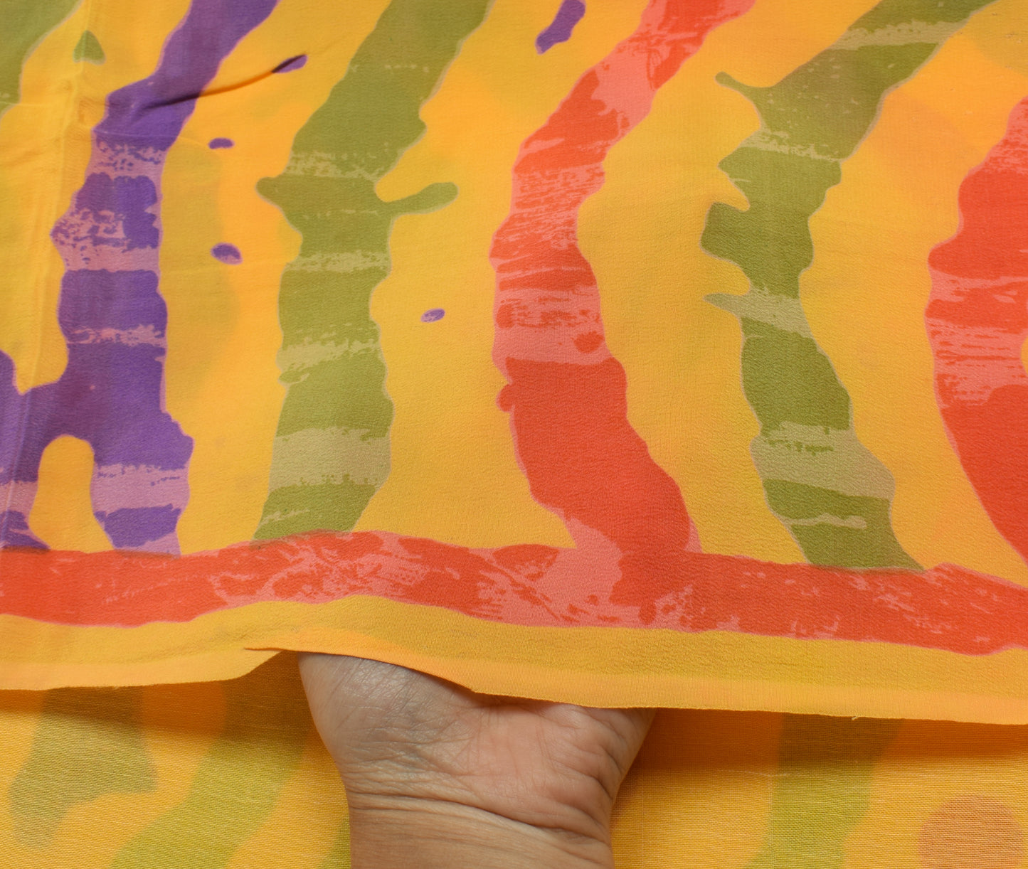 Sushila Vintage Yellow Indian Saree 100% Pure Crepe Silk Printed Soft Fabric