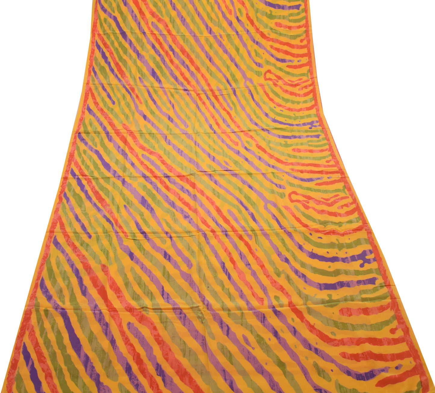 Sushila Vintage Yellow Indian Saree 100% Pure Crepe Silk Printed Soft Fabric