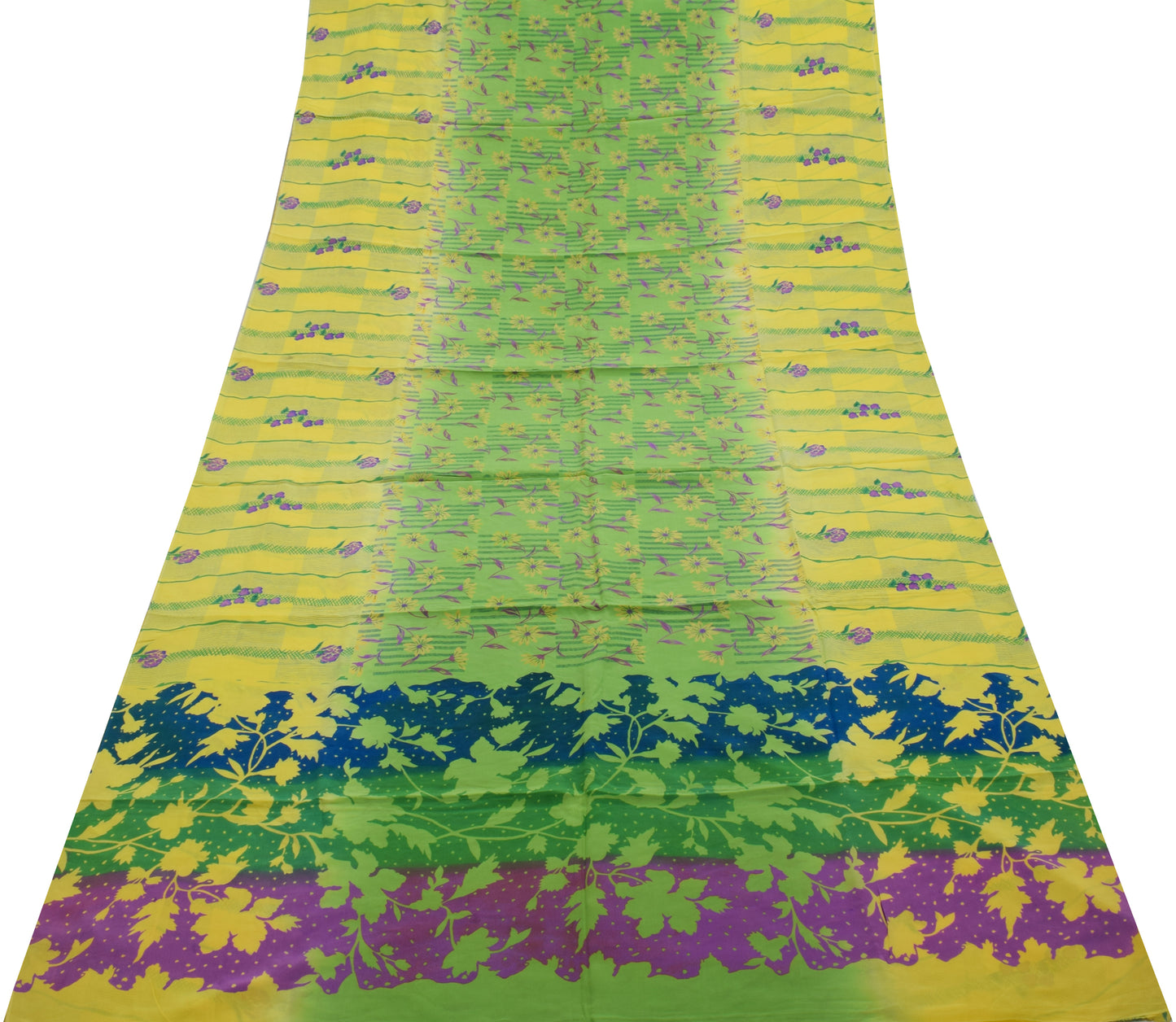 Sushila Vintage Green Saree 100% Pure Crepe Silk Printed Floral Soft Fabric