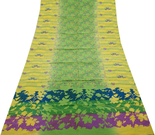 Sushila Vintage Green Saree 100% Pure Crepe Silk Printed Floral Soft Fabric