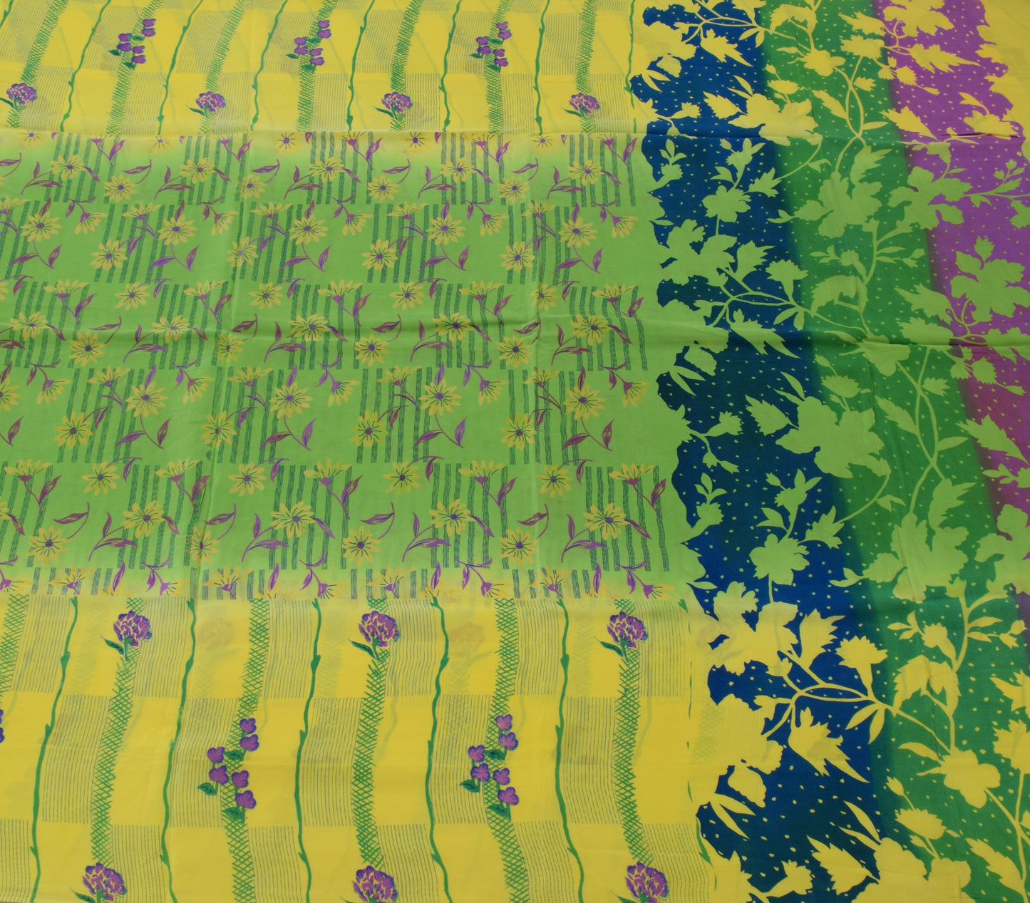 Sushila Vintage Green Saree 100% Pure Crepe Silk Printed Floral Soft Fabric