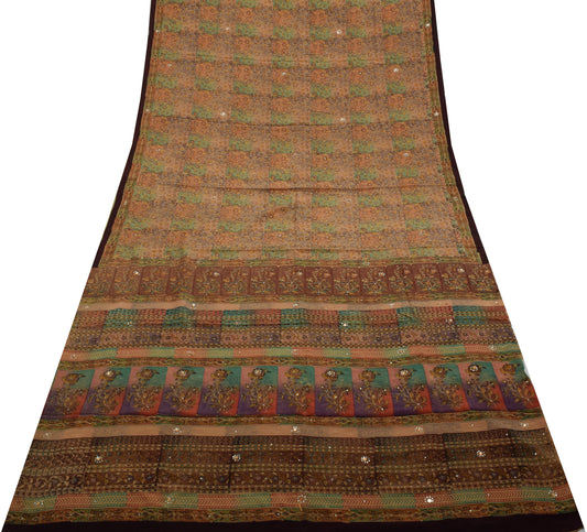 Sushila Vintage Multi-Color Saree Pure Crepe Silk Printed Floral Soft Fabric