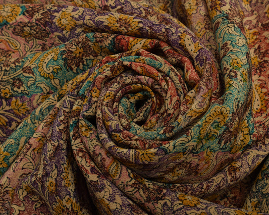 Sushila Vintage Multi-Color Saree Pure Crepe Silk Printed Floral Soft Fabric