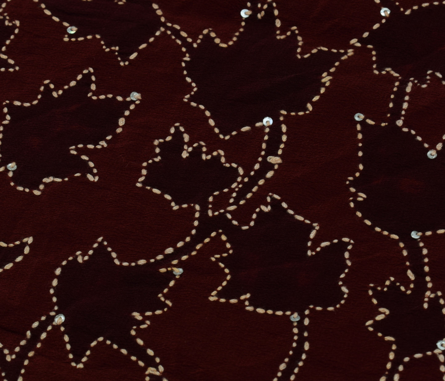 Sushila Vintage Brown Saree Pure Crepe Silk Hand Embroidered Kantha Craft Fabric